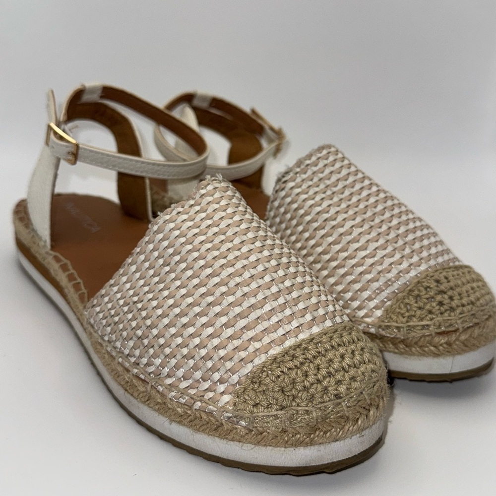 NAUTICA Women's FLAT Sandal - Cream and Tan Woven Espadrille Size 7